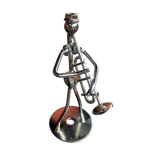 Nuts & bolts metal sculpture musician figure trumpet player band folk art silver